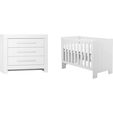 Lit bébé et Commode à langer Pinio Calmo Blanc