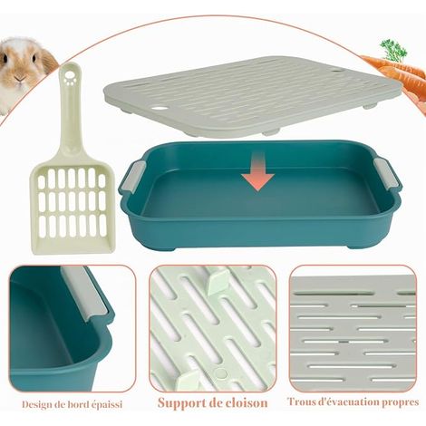 accessories for rabbits, rabbit litter, rabbit litter with shovel, rabbit litter, cat litter, double layer with corner grid for rabbits, hamsters, guinea pigs, small (1/4)