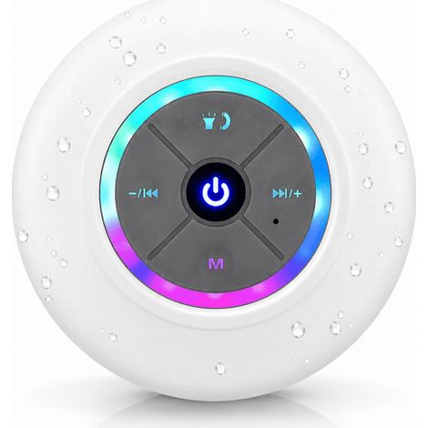 Ecleanfy - Enceinte de douche LED étanche Bluetooth blanche (1/5)