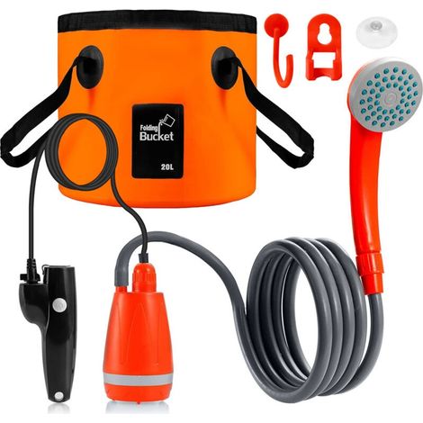 Douche de Camp Portable,Pompe de Douche avec USB Amovibles,Pomme de Douche Portable d'extérieur avec Seau Pliable pour Camping randonnée (1/5)