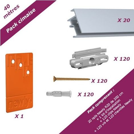 40 mètres Aluminium : Pack économique cimaise Newly R20 (rails et fixations) (1/5)