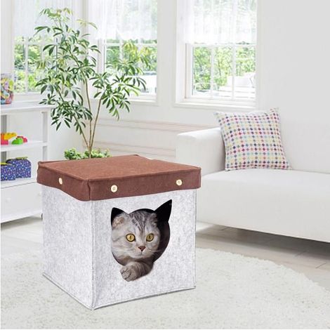 Maison pour chat carrée semi-fermée Bac et maison de toilette pour chat (1/4)