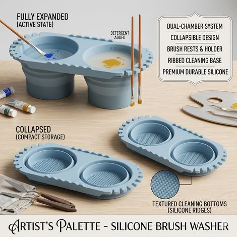 Bol à pinceaux pliable à double couche, nettoyant pour pinceaux, adapté au dessin en extérieur, cadeau artistique. (1/5)