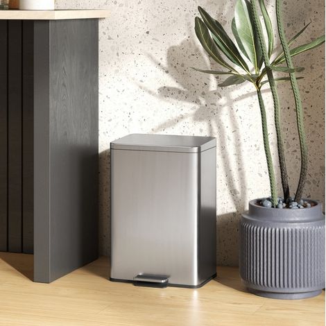 Papelera de pedal 20 L con tapa de cierre suave, inox plateado OKMYHOME (1/5)