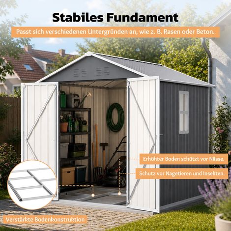 Abri métallique extérieur 185x182x191 cm, cabanon de jardin avec toit incliné, fenêtres et grilles d'air, imperméable et anti-neige – livré avec serrure, gants et fixations pour pelouse, patio ou cour (1/5)