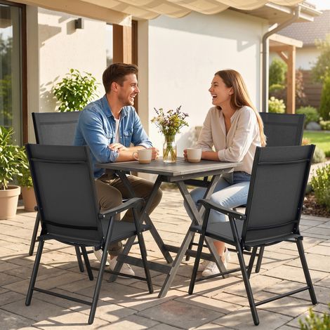 Lot de 4 Chaises de Jardin Pliantes Structure Acier Robuste sans Montage Dossier Haut Ergonomique 58x62x97cm Noir (1/5)