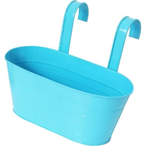 Cache-pot suspendu en fer, pot de fleurs ovale, support décoratif pour fenêtre, jardin, terrasse et bureau - bleu (1/5)