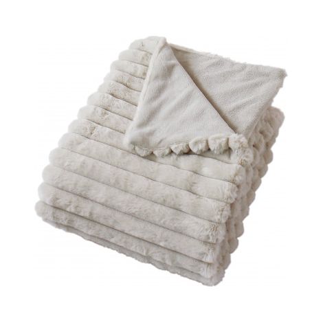 Couverture imitation fourrure et flanelle Beige 180x220 cm (1/4)