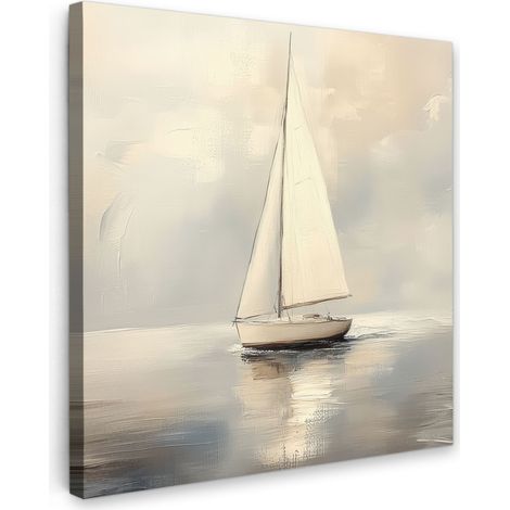 TABLEAU SUR TOILE Voilier - Mer - Nuageux Tableau Chambre Adulte 90x90 cm