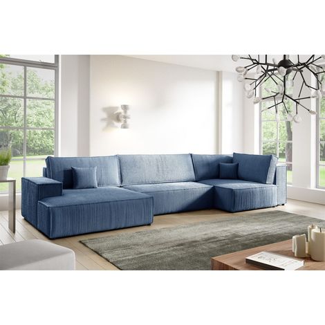 Wohnlandschaft Schlafsofa CORUNIA Stoff Poso Blau Ottomane Links (1/5)