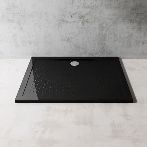 doporro Piatto Doccia Rettangolare in Acrilico H 4 cm Superficie Puntinata Antiscivolo Mod.Lucia02AR - Nero Lucido 90x120x4 cm con Piletta Inclusa (AL01)