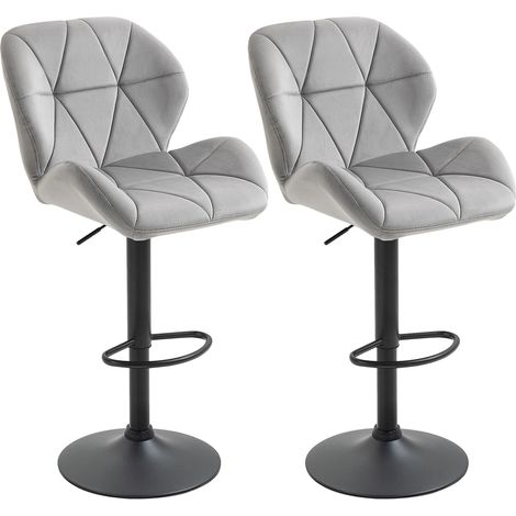 Adjustable Bar Stools Set of 2, Armless Upholstered Swivel Counter Chairs, Barstools with Back, Footrest, Light Grey