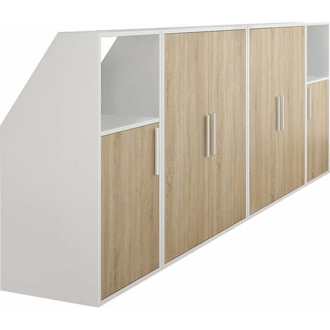Meuble sous pente 6 portes et 2 niches - Blanc et naturel - ADEZIO (1/5)