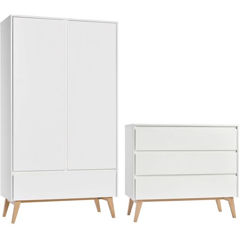 Armadio 2 ante 3 cassetti bianco e marrone 92cm (1/5)