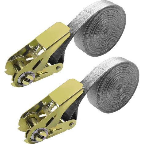 2x sangles de serrage 6m gris avec cliquet, sangles d'arrimage 800kg pour voiture, remorque