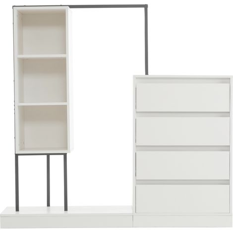 Armario vestidor con cajones y perchero 140x40x135 cm blanco y negro HOMVRA (1/5)