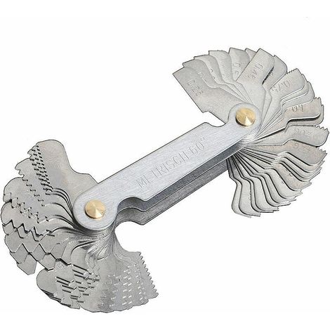 SHINING HOUSE Peine para roscar, calibre de rosca métrico, 58 hojas, tornillo de fijación, calibre de paso de rosca, calibre de sistema métrico en pulgadas, plateado, una pieza (1/5)