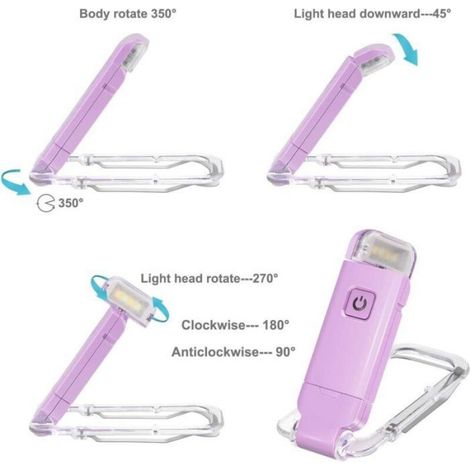 Lampe de Lecture pour Livre Lampe Liseuse Rechargeable USB 3 Réglages de Luminosité pour la Protection des yeux,Violet (1/5)
