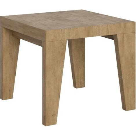 Petite table carrée extensible 90x90-246 Naxo 3 rallonges fines 2 pieds-Naturel-2 pieds-3 rallonges fines (1/5)