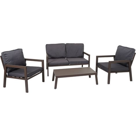 Set arredo giardino divani poltrone e tavolo rivestimento in metallo con cuscino grigio 040006767