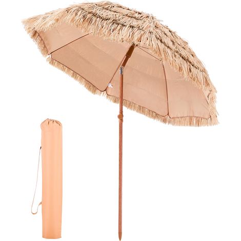 Parasol Hawaïen, 2 m Parasol Exotique Inclinable avec Toit Chaume PP, 8 Baleines Métalliques, Protection Solaire Extérieure Flexible pour Plage, Terrasse, Bord de Piscine, Jardin, Arrière-cour (1/5)