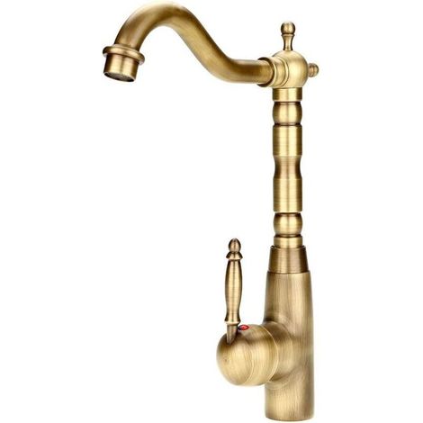 Mélangeur de robinet de tuyau d'eau froide chaude Antique rétro en laiton massif évier robinet mitigeur avec trou unique une poignée tête de lavabo pour cuisine salle de bain (1/5)