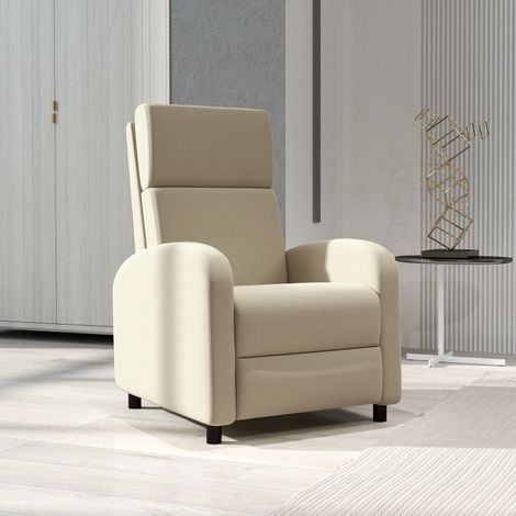 Sillón relax reclinable con reposapiés, tela efecto lino, crema, 120 kg, OKWISH (1/5)