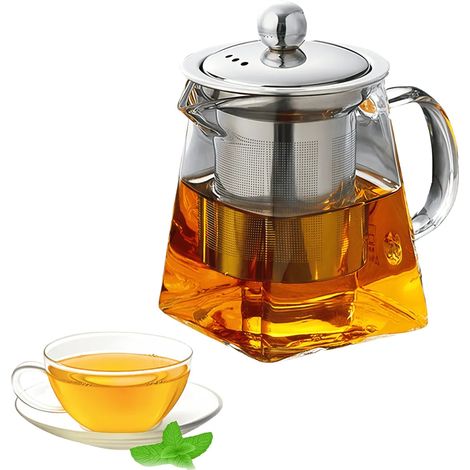 Théière en verre avec filtre en acier inoxydable, résistante aux hautes températures, 750 ml (1/5)