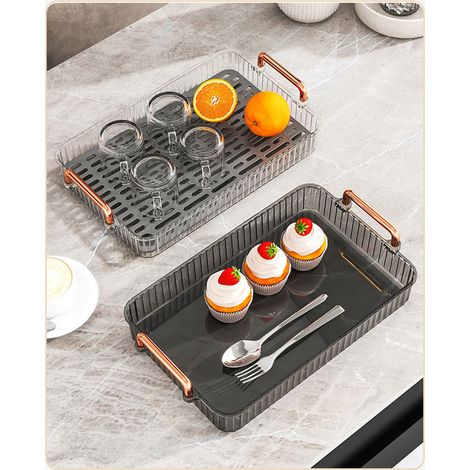 Teetablett für Zuhause, ideal fürs Wohnzimmer, mit Trockenbrühfunktion, leichtem und elegantem Teeservice, Tassenhalter, rechteckiger Abtropfschale mit zwei Fächern, kleines weißes Modell. (1/5)