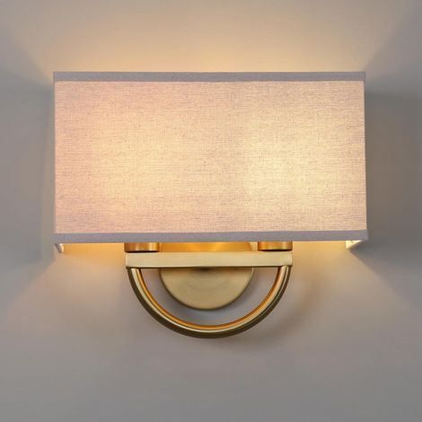 Industrial Double Head Wall Light, Interior Lamp Brass  Antique Linen Rectangular Linen Fabric Lampshade Wall Lampshade for Bedroom, Living Room, Hallway, Hotel, Mirror (1/5)