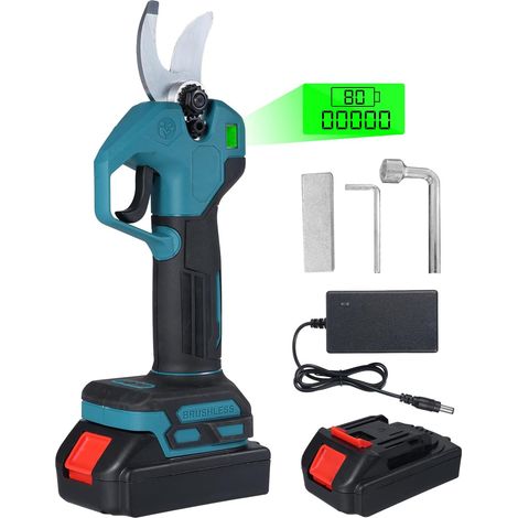 Sécateur électrique sans balais, diamètre de coupe 30 mm, lame forgée en acier au carbone SK5, écran LCD, alimentation par batterie, temps de coupe, interrupteur de sécurité intégré, compatible avec l (1/5)