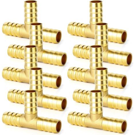 JSSEVN - 10 pieces brass Barb Tee hose fitting, 3-way Tee hose fitting (10mm x 10mm x 10mm) (1/5)