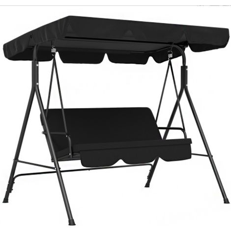 Balançoire Hollywood, balancelle de jardin 3 places avec auvent réglable, structure robuste en acier, noire, 172 x 110 x 153 cm pour jardin et terrasse (1/5)