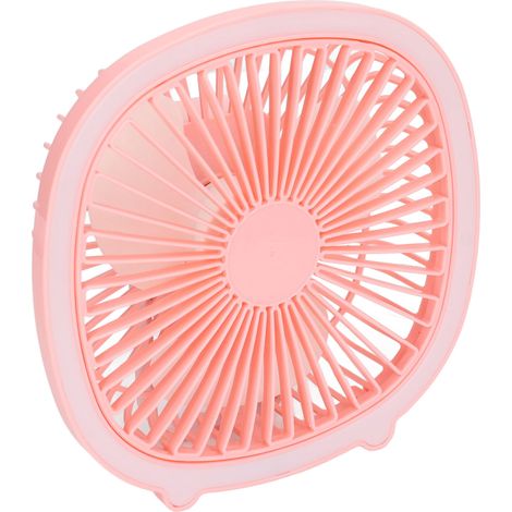 Ventilateur de bureau à puissance réglable, silencieux, rechargeable, mini ventilateur vertical portable suspendu avec lumière LED rose (1/5)
