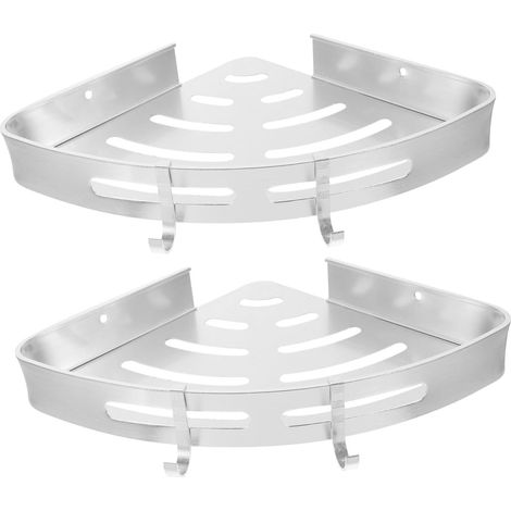 Étagères de douche adhésives en aluminium spatial, sans perçage, organisateur salle bain double (1/5)