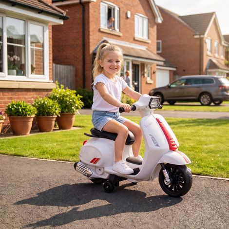 Moto électrique pour enfants de 2 à 4 ans avec batterie 6V, phare, klaxon et petites roues, blanche (1/5)