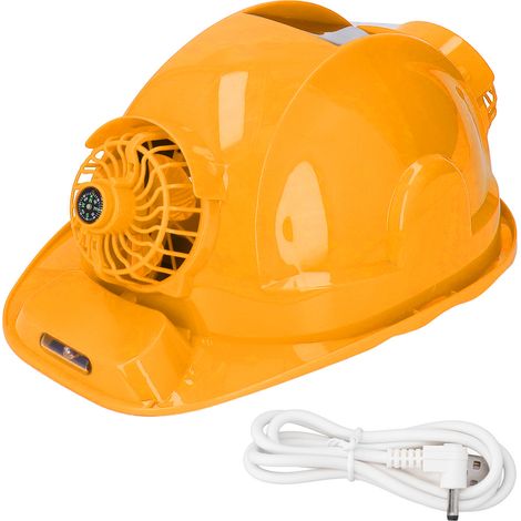 Casque de chantier solaire UV anti-UV 4 vitesses réglable, ventilé, avec double ventilateur et lampe frontale DC 5V, jaune (1/5)