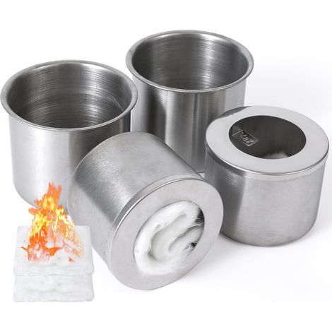 Ein Set aus 4 Edelstahl-Tischkamin-Alkoholbehältern, winterliche Outdoor-Alkoholkanister mit Deckel