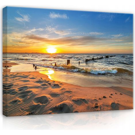 Peinture plage nature mer sur toile Murale 100x70 (1/3)