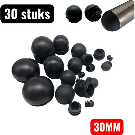 Lot de 30 bouchons hémisphériques en plastique pour meubles, de 30 mm de diamètre, adaptés aux tuyaux et tubes ronds. Valves d'arrêt en plastique noir et caoutchouc, convenant à une utilisation intéri (1/5)
