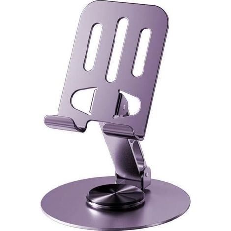 Support de téléphone universel en métal, violet, multifonctionnel, réglable en angle, rotatif à 360°, antidérapant. (1/5)