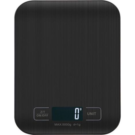 Digital kitchen scale, measuring accuracy to the nearest 1 g, with LCD screen and tare function. (Black - 5 kg) - AquaForge (1/5)