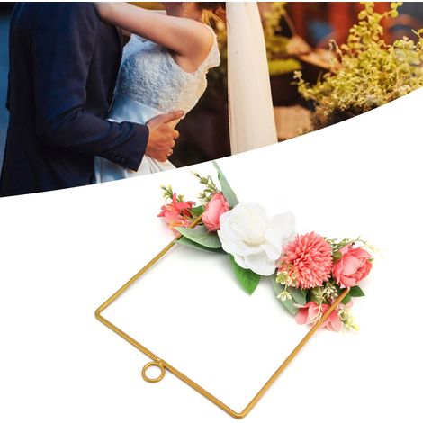 Couronne décorative de style nordique, suspension murale, fleurs artificielles, bouquet de mariée, couronne en fer forgé, forme carrée rouge pastèque (1/5)
