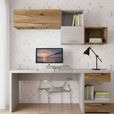 Angolo studio moderno con cassettiera sfalsata per cameretta - Rovere Rock e Quercia