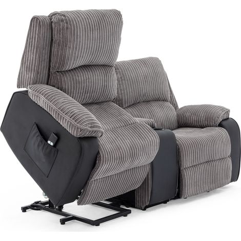 POSTANA SINGLE MOTOR RISE RECLINER 2 SEATER JUMBO CORD DRINKS CONSOLE MOBILITY SOFA (Grey) (1/5)