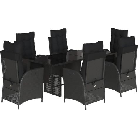Ensemble à manger de jardin coussins 7pcs Mobilier de jardin Noir Résine tressée (1/5)