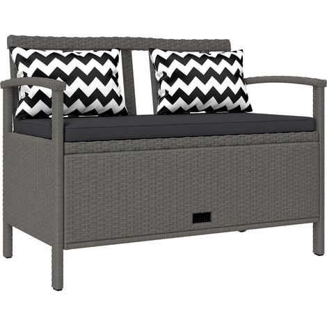 Banc de jardin 2 places en rotin PE avec rangement 160L et coussins gris 112x62x82 cm parfait pour l'extérieur (1/5)