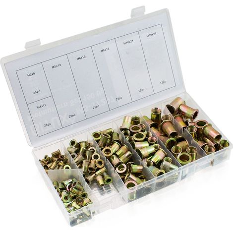 Bituxx 150 tlg. Nietmuttern Set Nieten Flachkopfnieten Gewindenieten Sortiment Stahl Verzinkt M3 M4 M5 M6 M8 M10