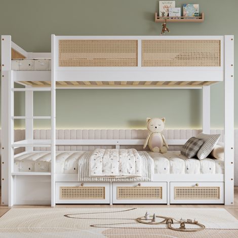 Bett Bettgestell Stauraum 90x200 Holz Weiß Natur OKMYHOME (1/5)
