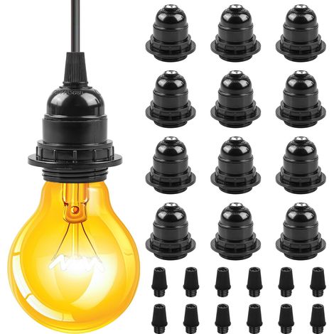 12 Pièces Douille de Lampe E27 Vintage, Douilles E27 Noires, Douilles à Ampoule Décoration, Douilles Lampe en Bakélite avec Pince de Câble pour Lampes de Table, Lampadaire ou Plafonnier (1/5)